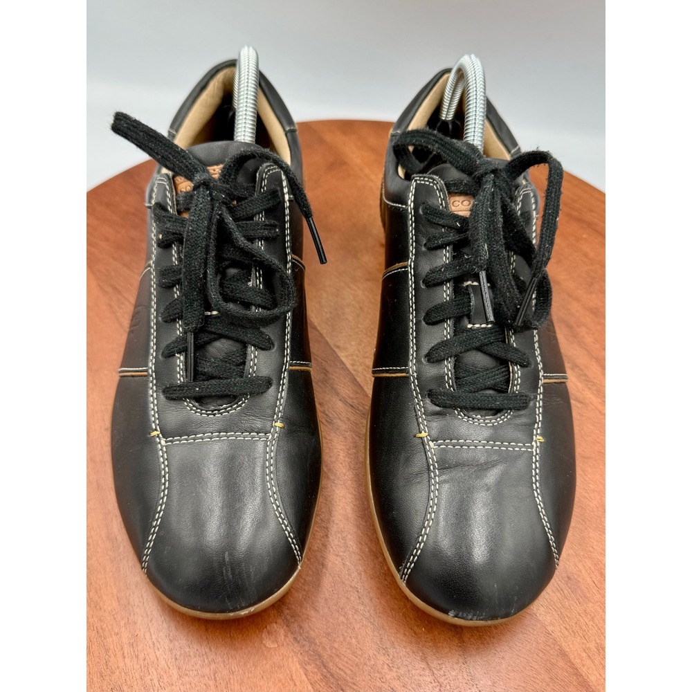 Coach Mens Meyer Black Leather Low Top Signature Logo Sneakers Size 8M F289 - Picture 3 of 12